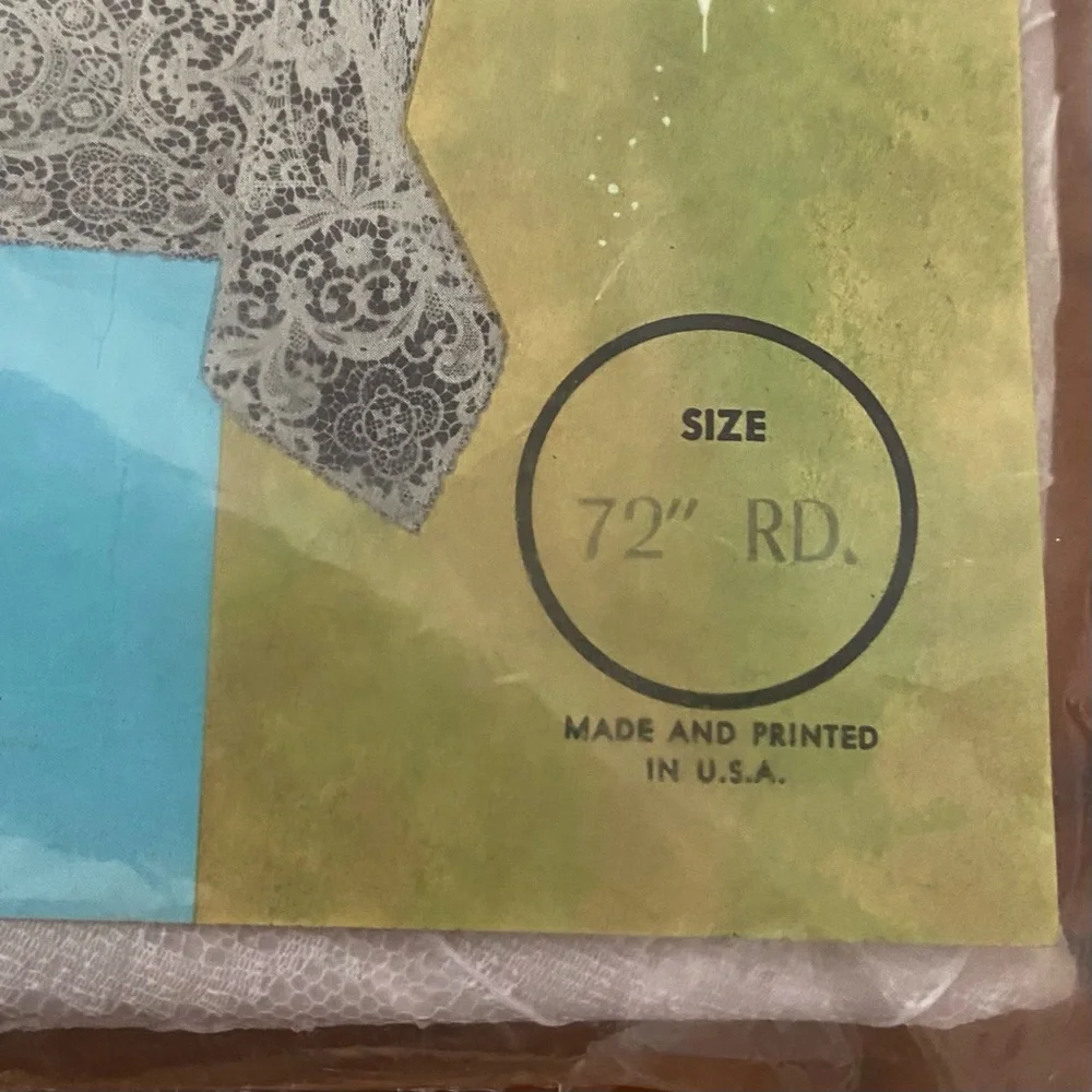 NIP Vintage 72” Round Tablecloth Soflon Reproduction of Authentic Lace